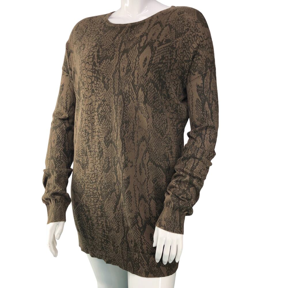 BCBG Womens Size Large Knit Tunic Top Reptile Print Oversized Cotton Modal Blend